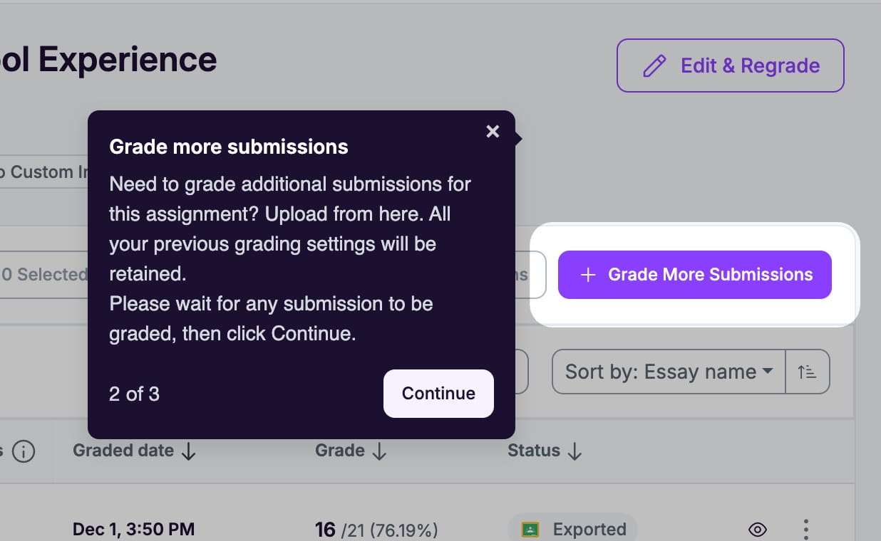 EssayGrader AI built-in guided tour introducing essential pages and tools for new teachers
