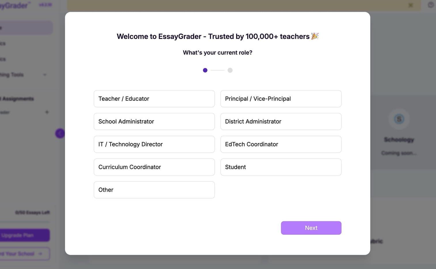 EssayGrader AI new teacher onboarding questionnaire for personalized platform setup