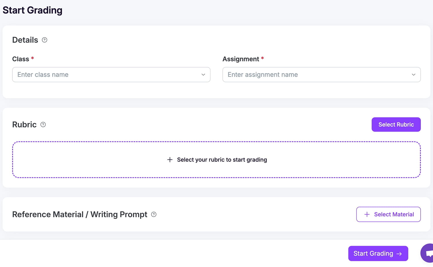 EssayGrader AI rubric selection screen showing improved predictable rubric workflow