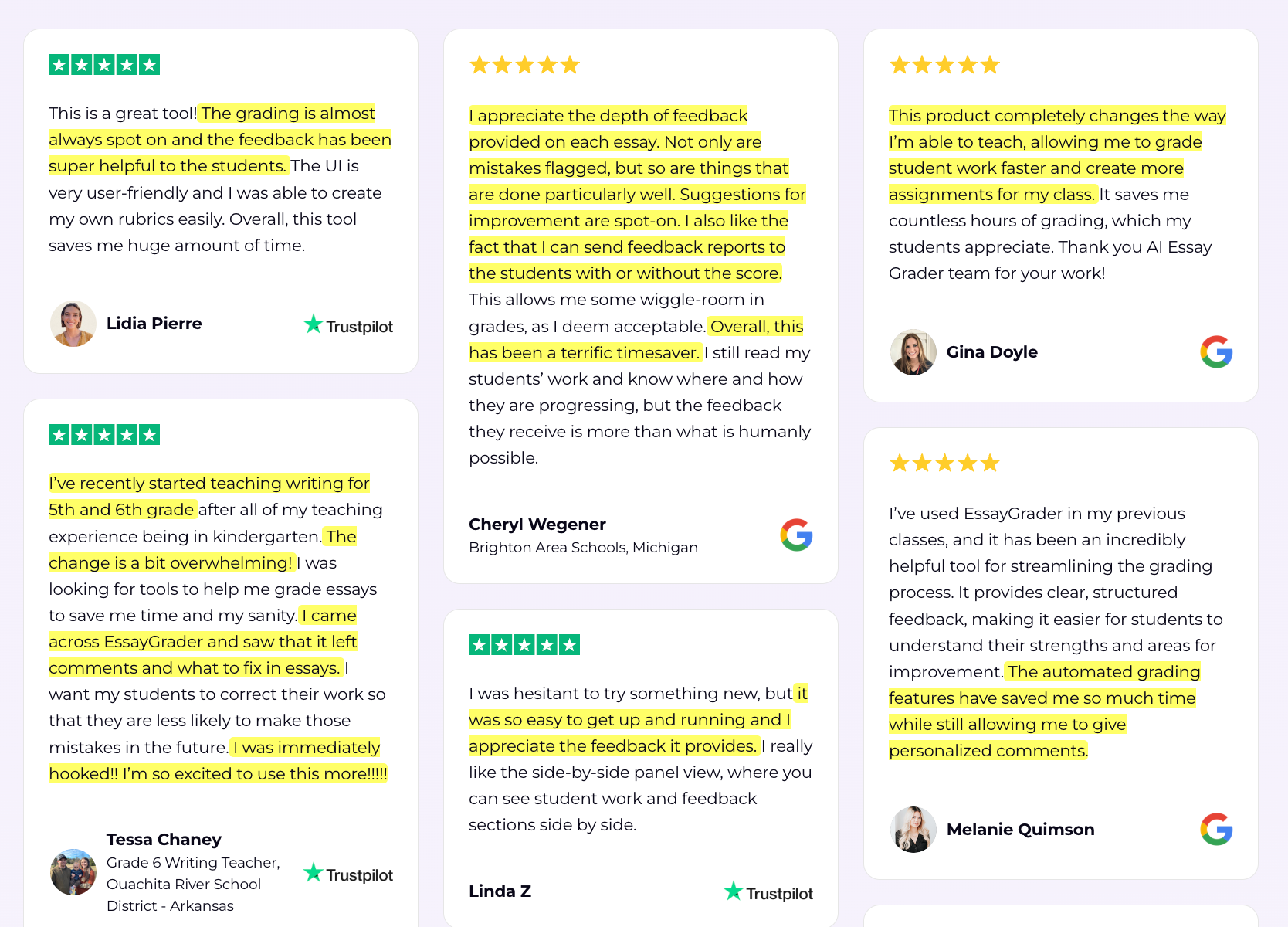 EssayGrader happy customer reviews.