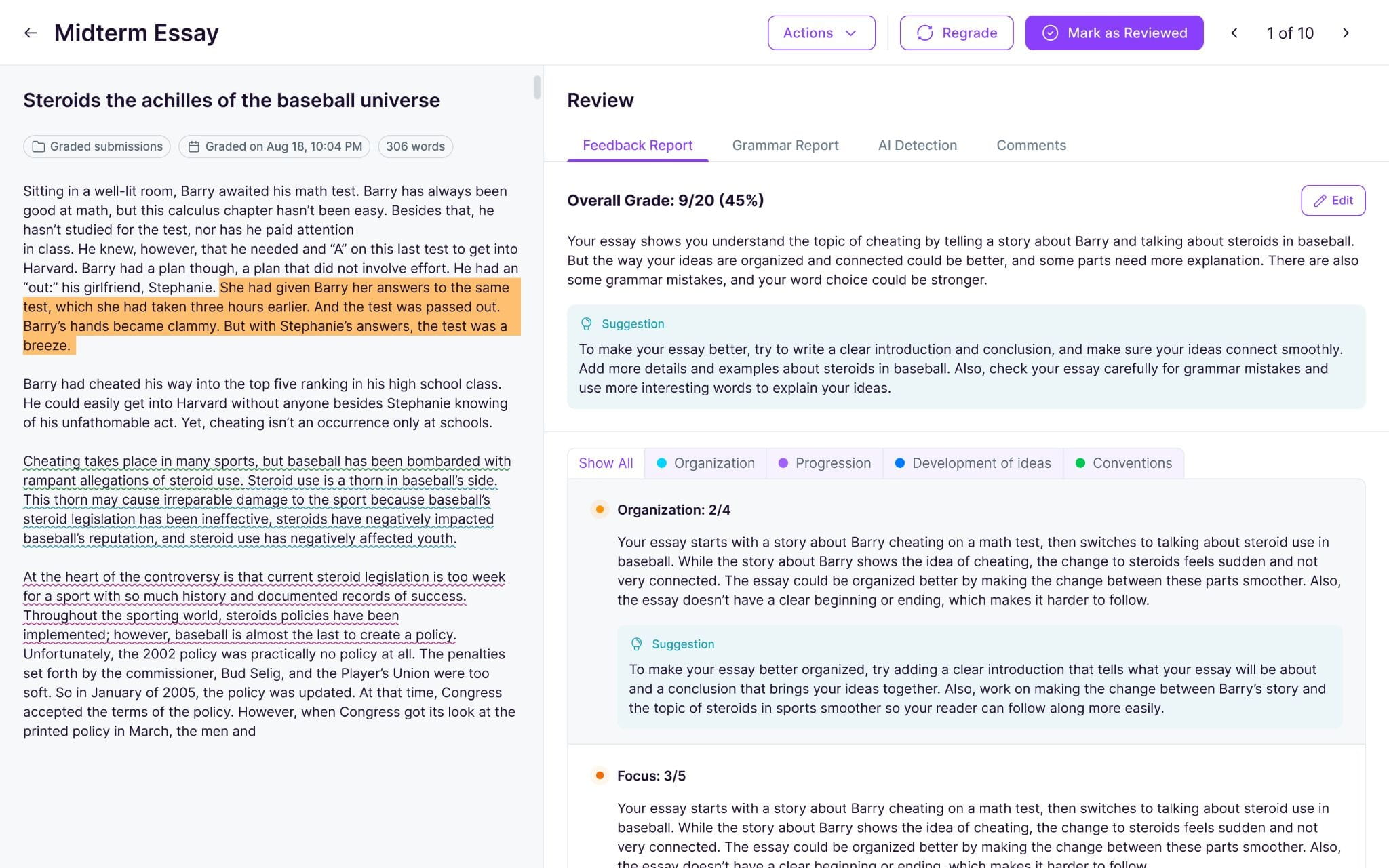 EssayGrader AI dashboard.