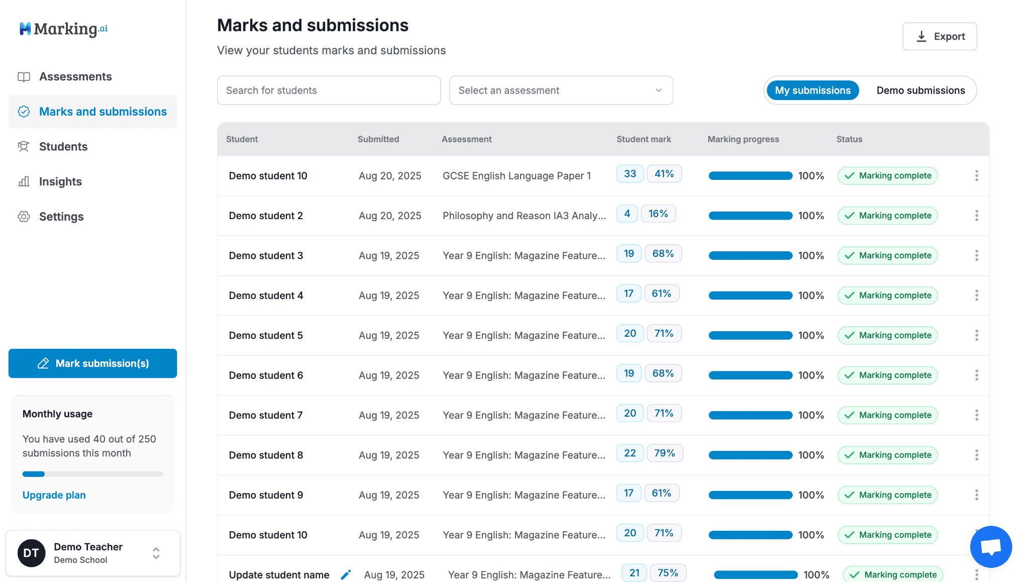 Marking.ai dashboard.