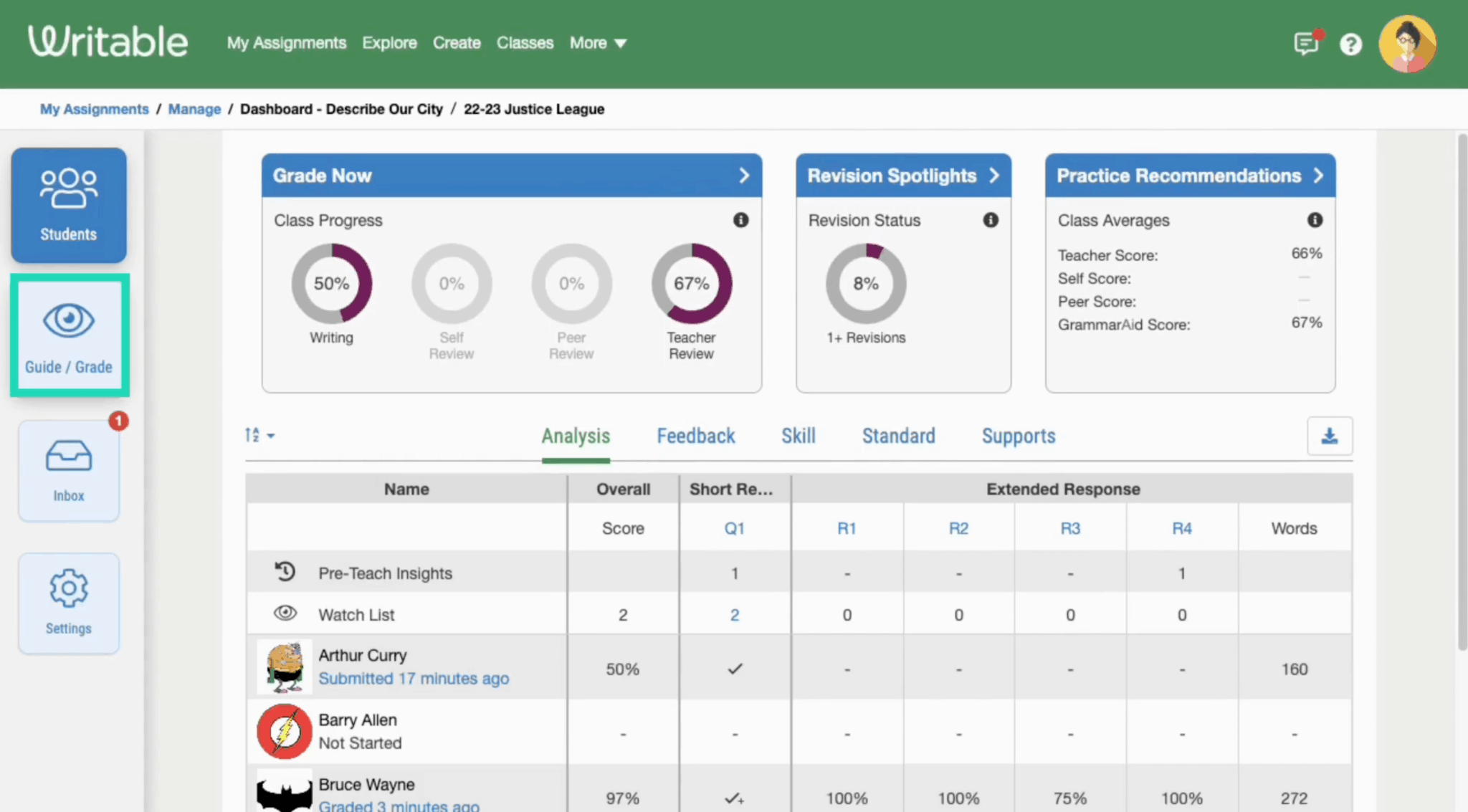 HMH Writable tool dashboard.