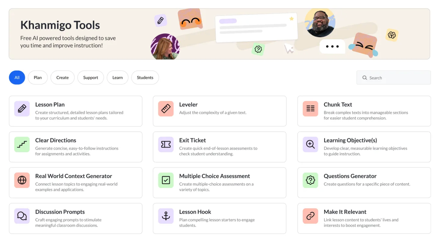 AI tools offered by Khanmigo.