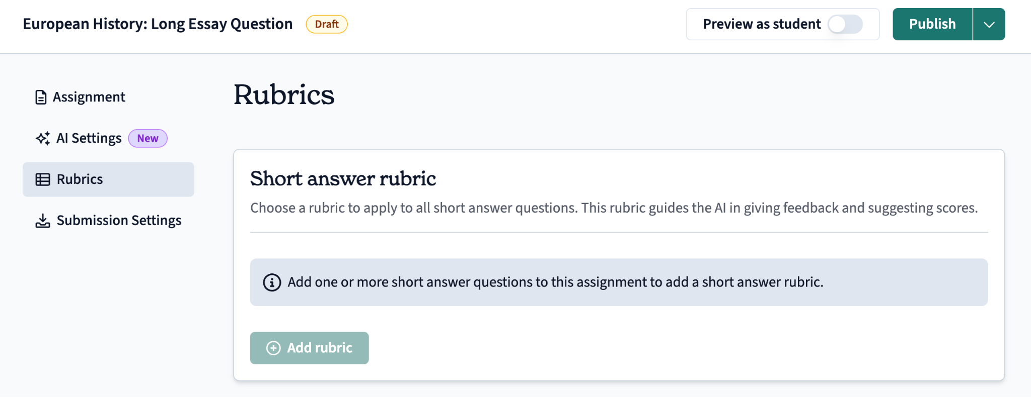 Class Companion's rubric screen.