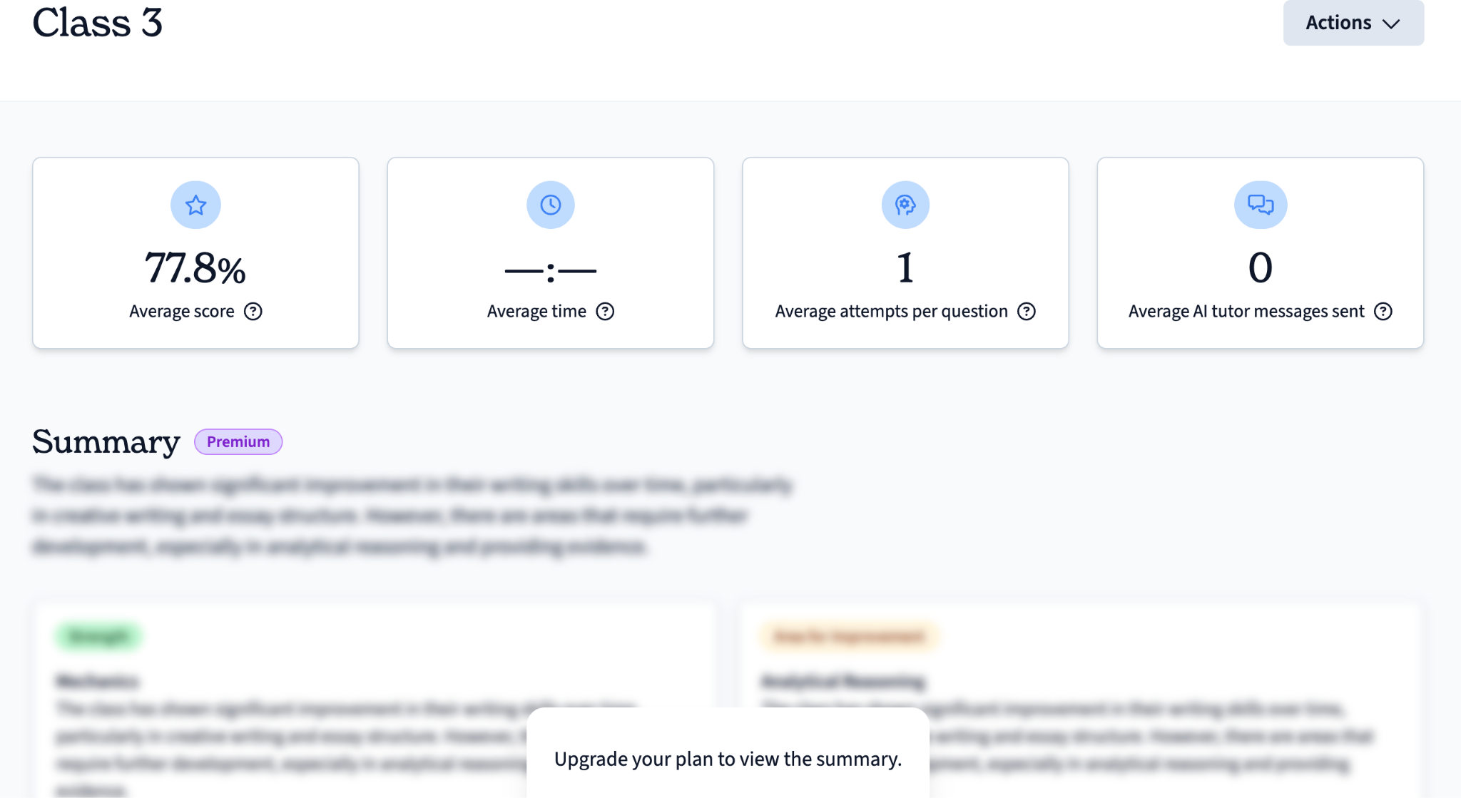 Limited analytics shown in Class Companion.