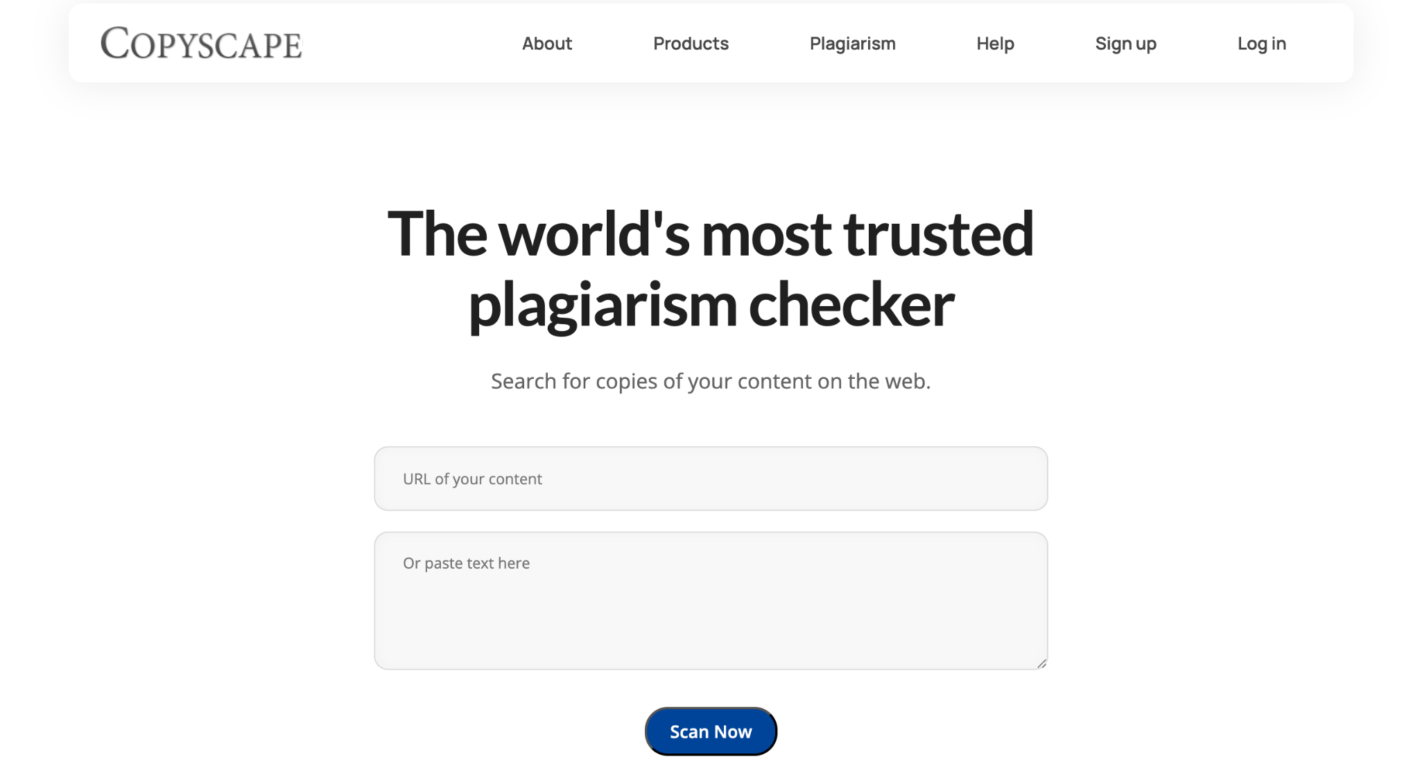 Copyscape home page.