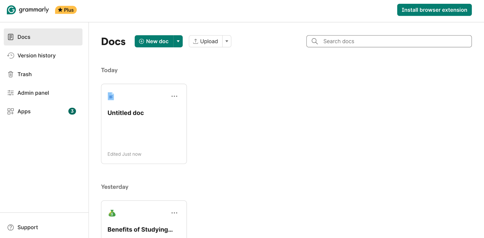 Grammarly dashboard.