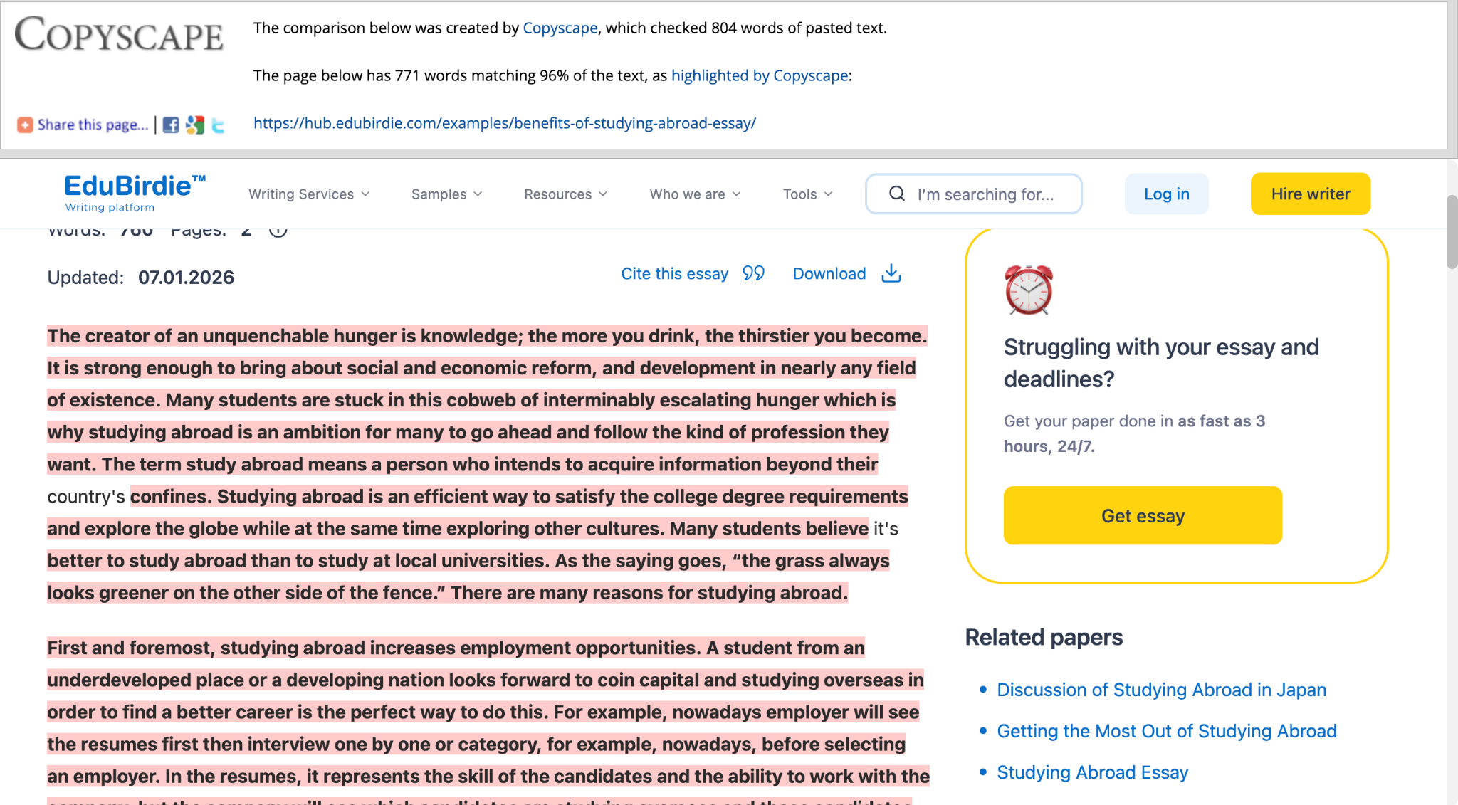 Copyscape plagarism detection.