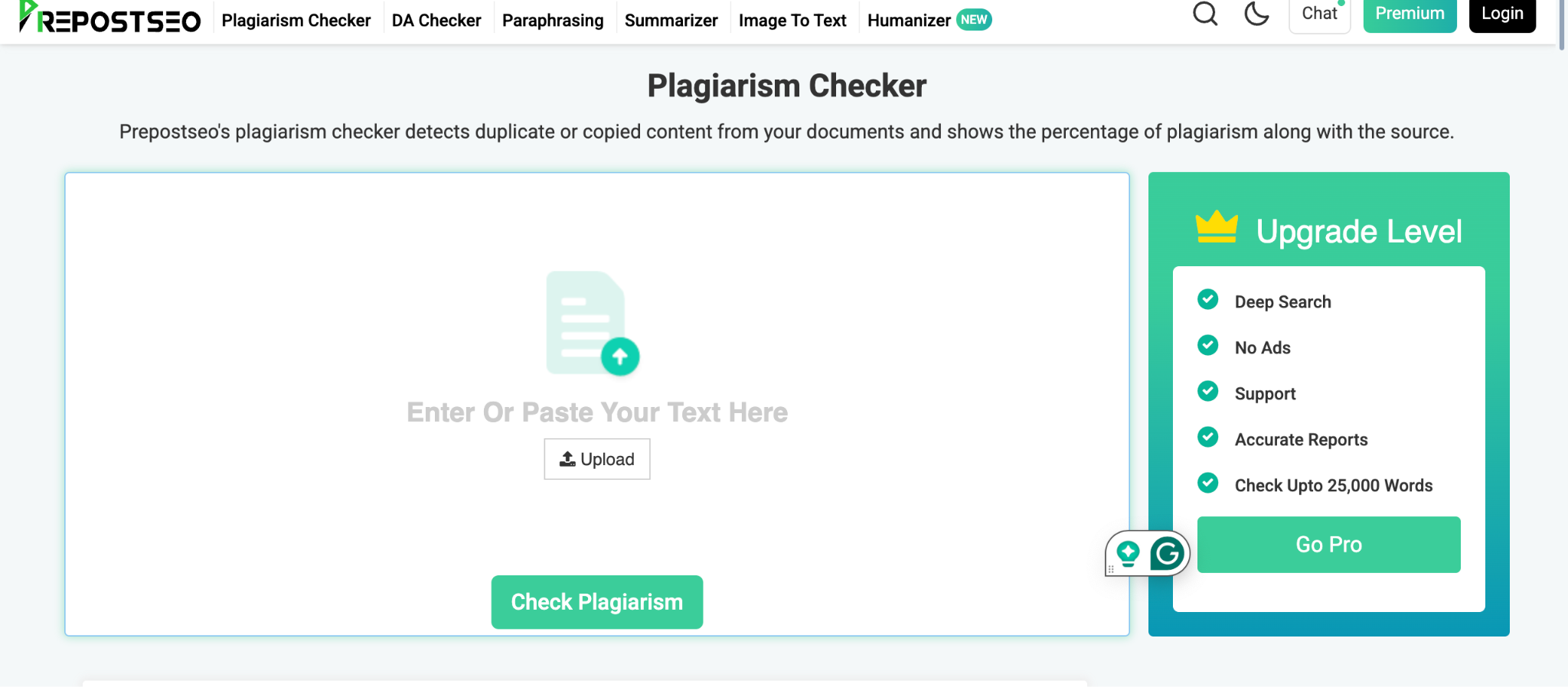 PrepostSEO plagiarism detection screen.