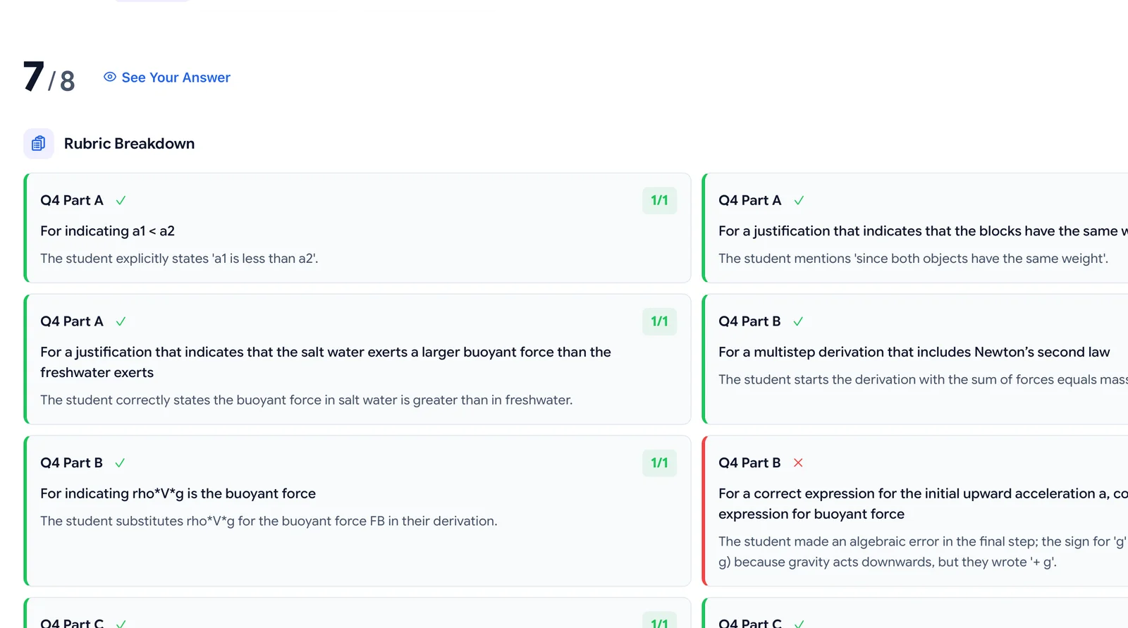 FRQ Atlas essay grading screen showing grading feedback.