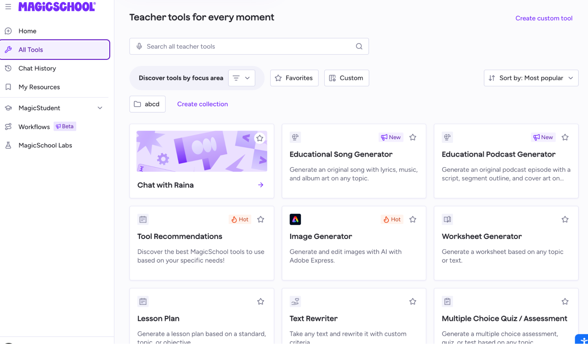 Tools for teachers in MagicSchool AI.