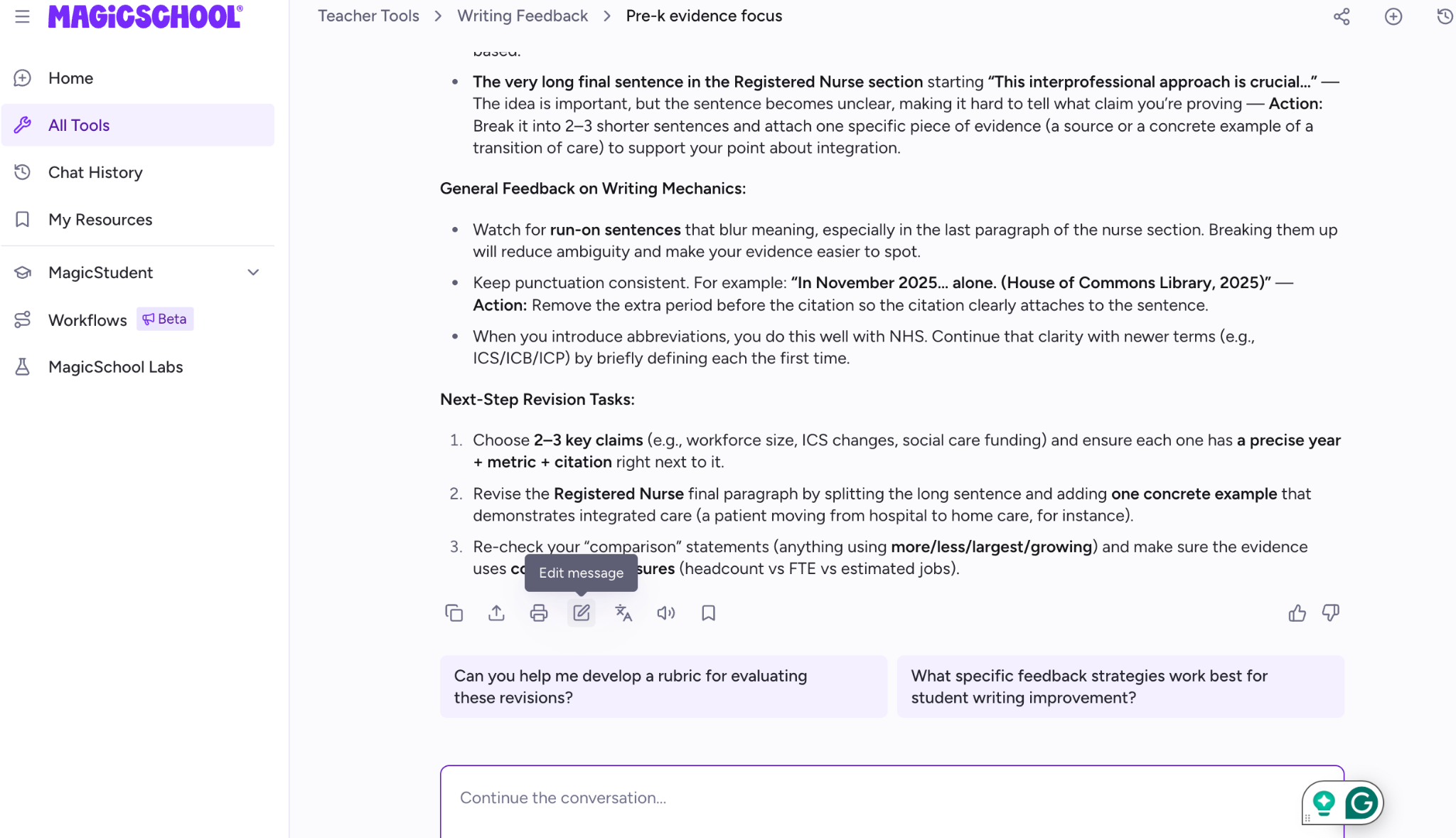 Writing feedback provided by MagicSchool AI.