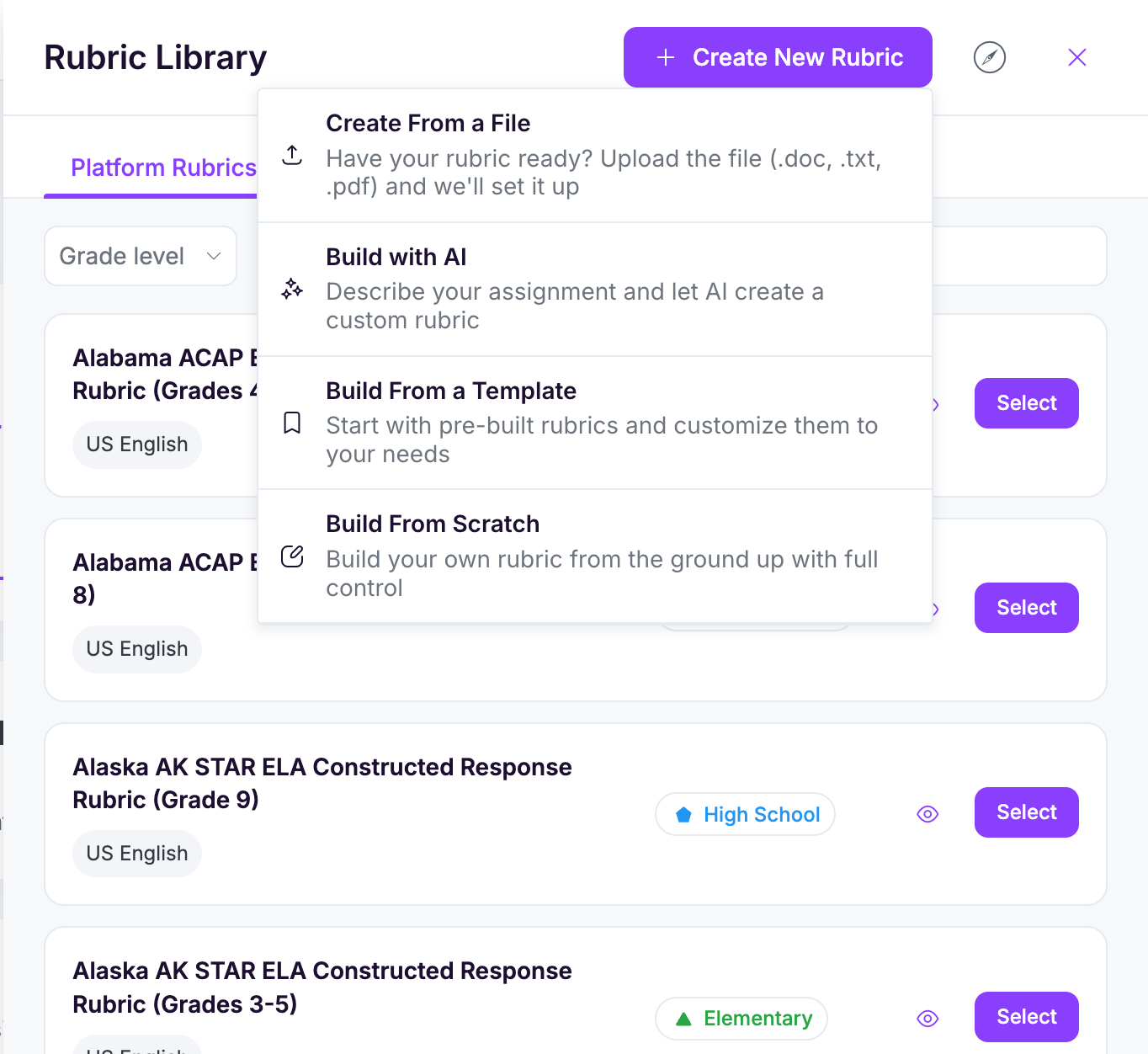 EssayGrader's rubric library.
