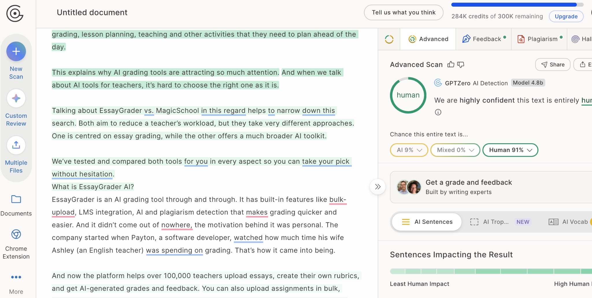 GPTZero's AI detection screen.