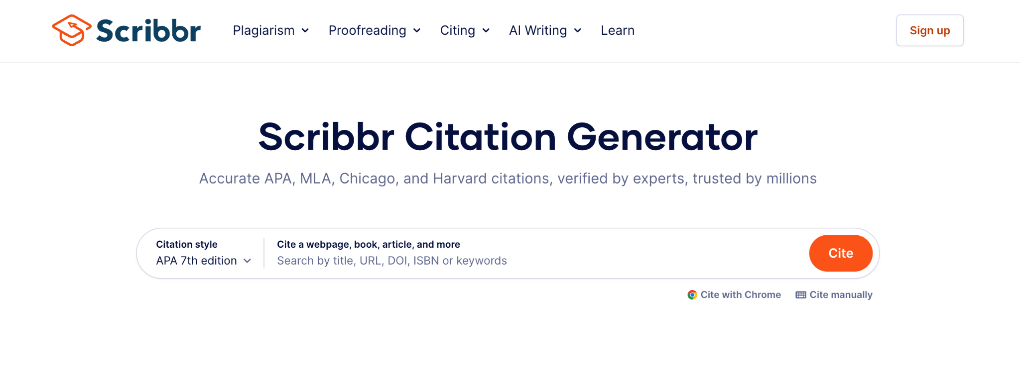 Scribbr homepage screen.