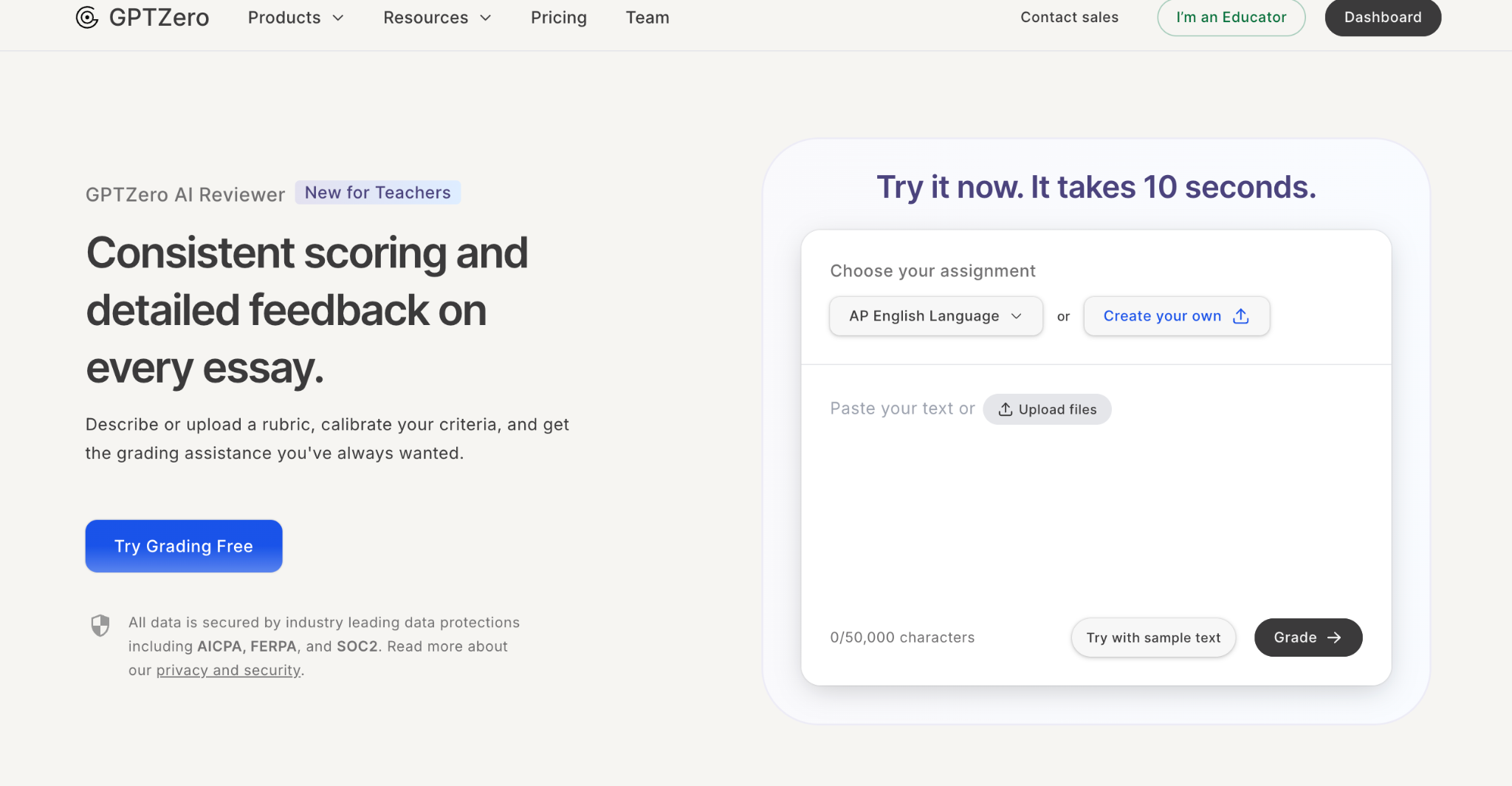 GPTZero AI reviewer home page.