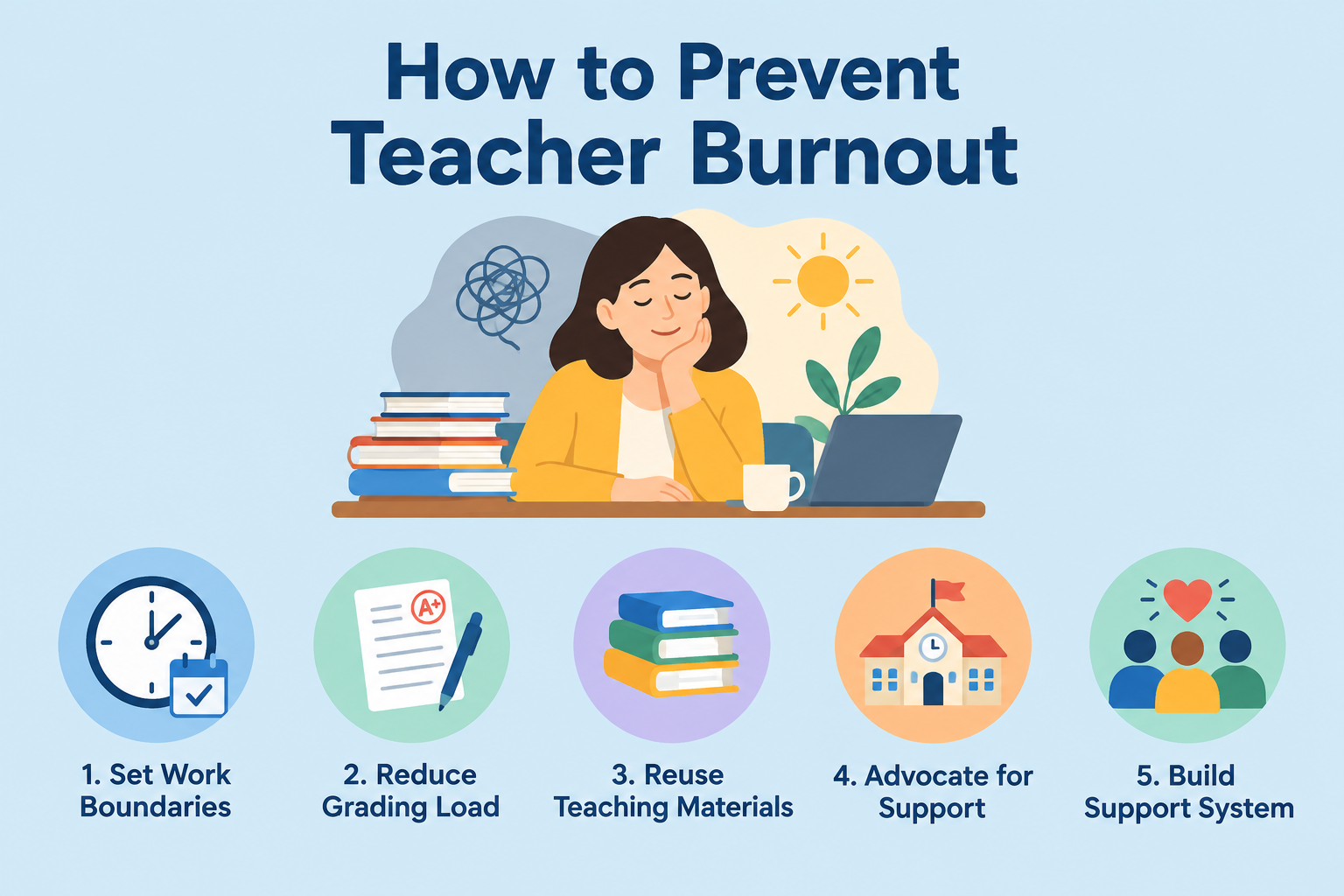 Five strategies on how to prevent teacher burnout.
