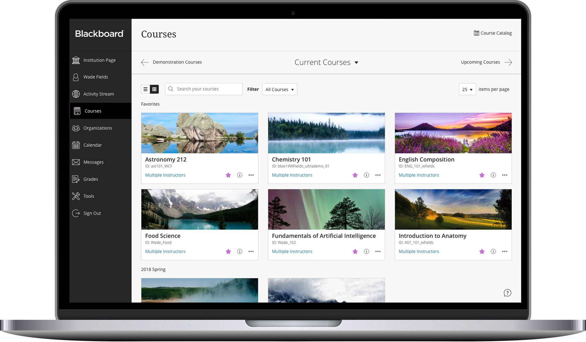 Blackboard Learn courses section.