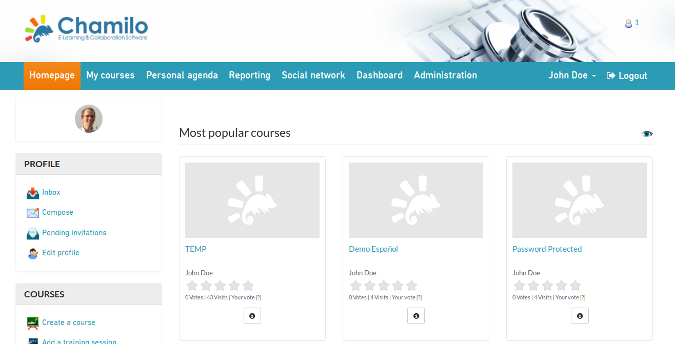 Chamilo's homepage.