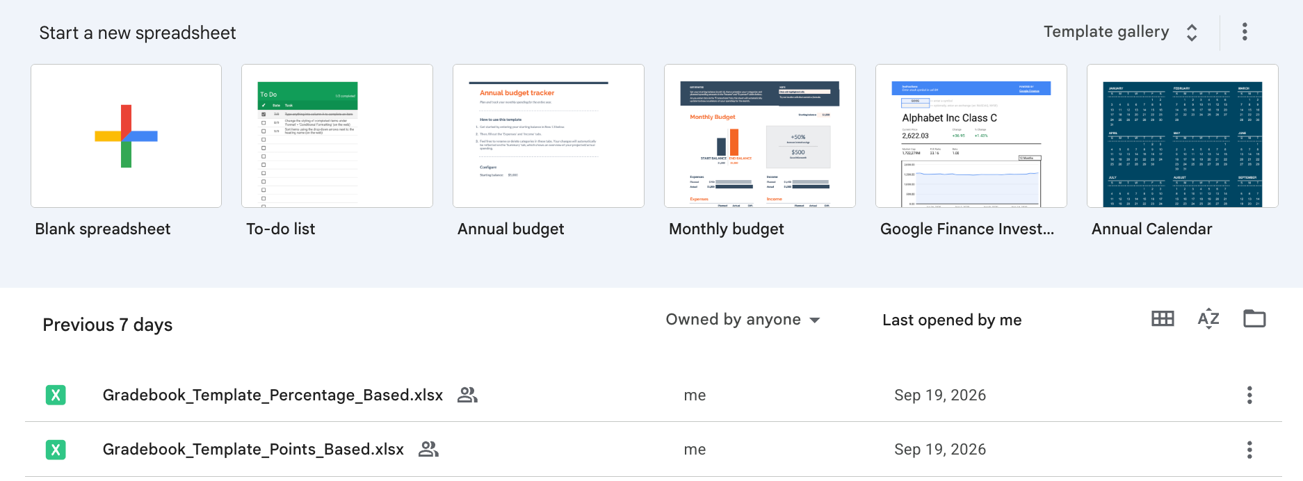 Google Sheets homepage.
