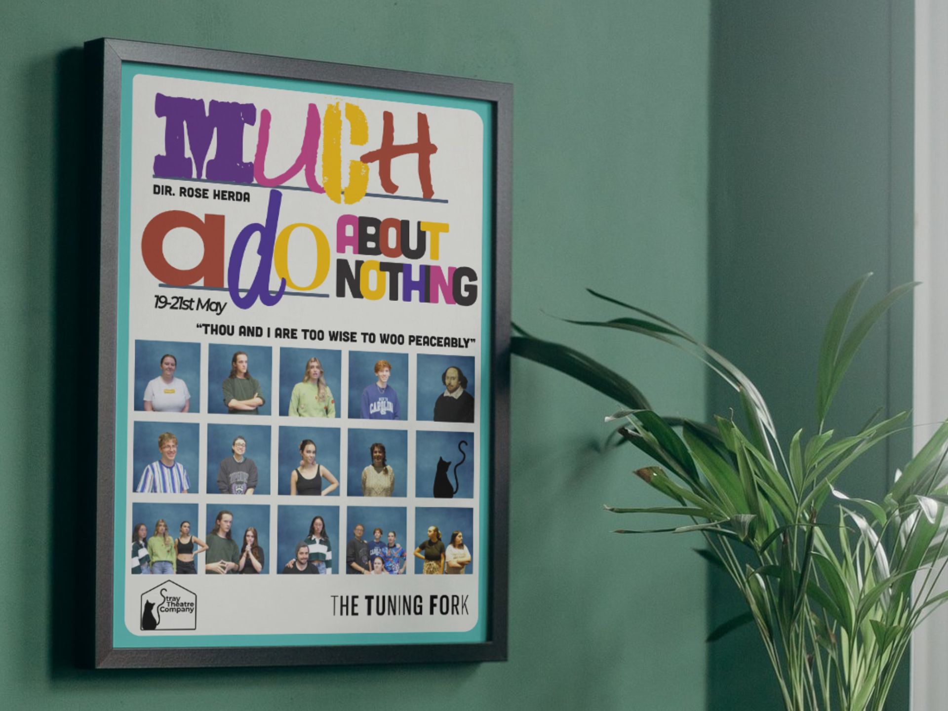 A Theatre show poster displayed in a frame in a green room
