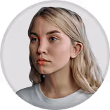 Portrait of a young woman with light blonde hair looking slightly to the side against a white background.