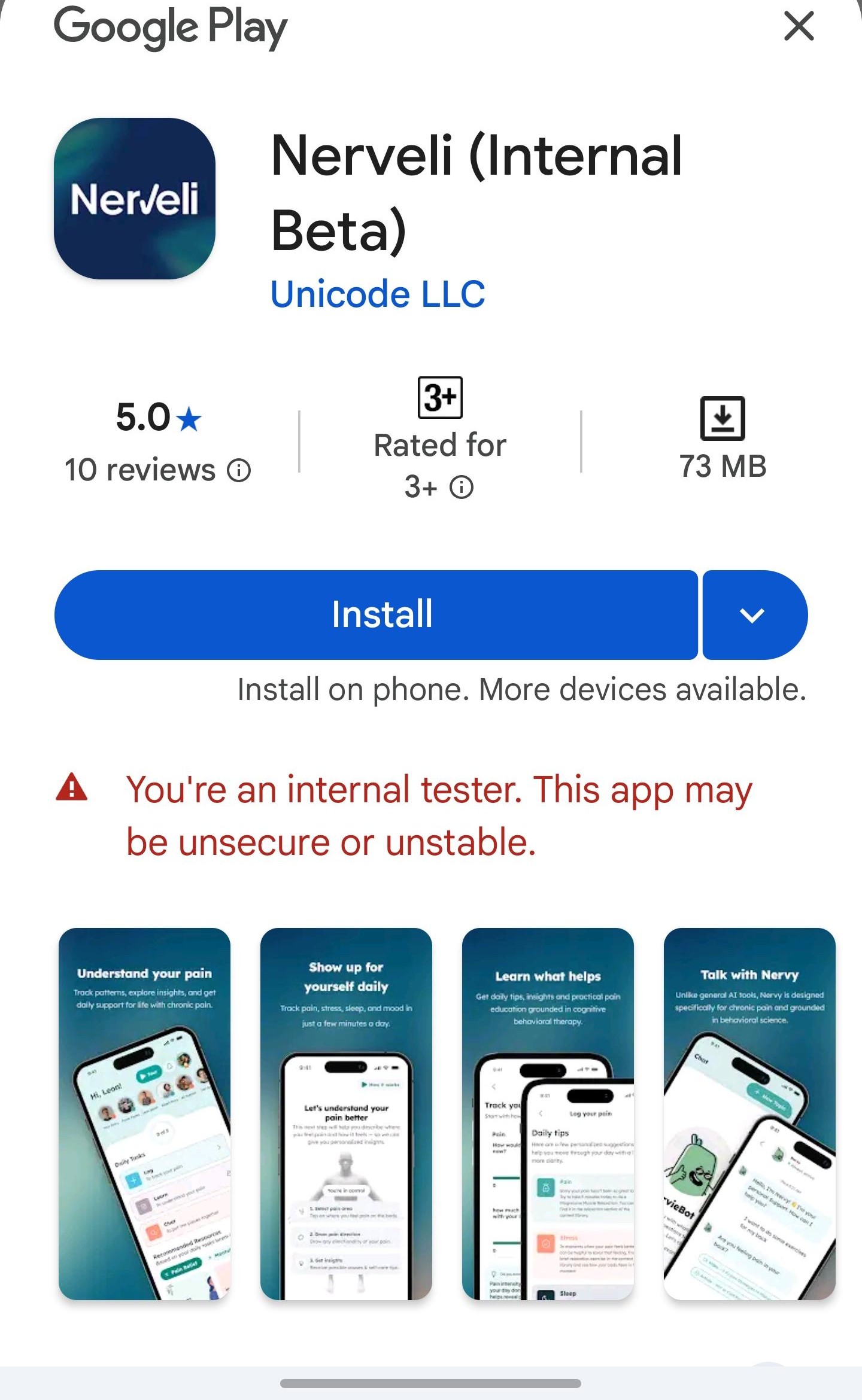 Install button on the Nerveli listing in the Play Store