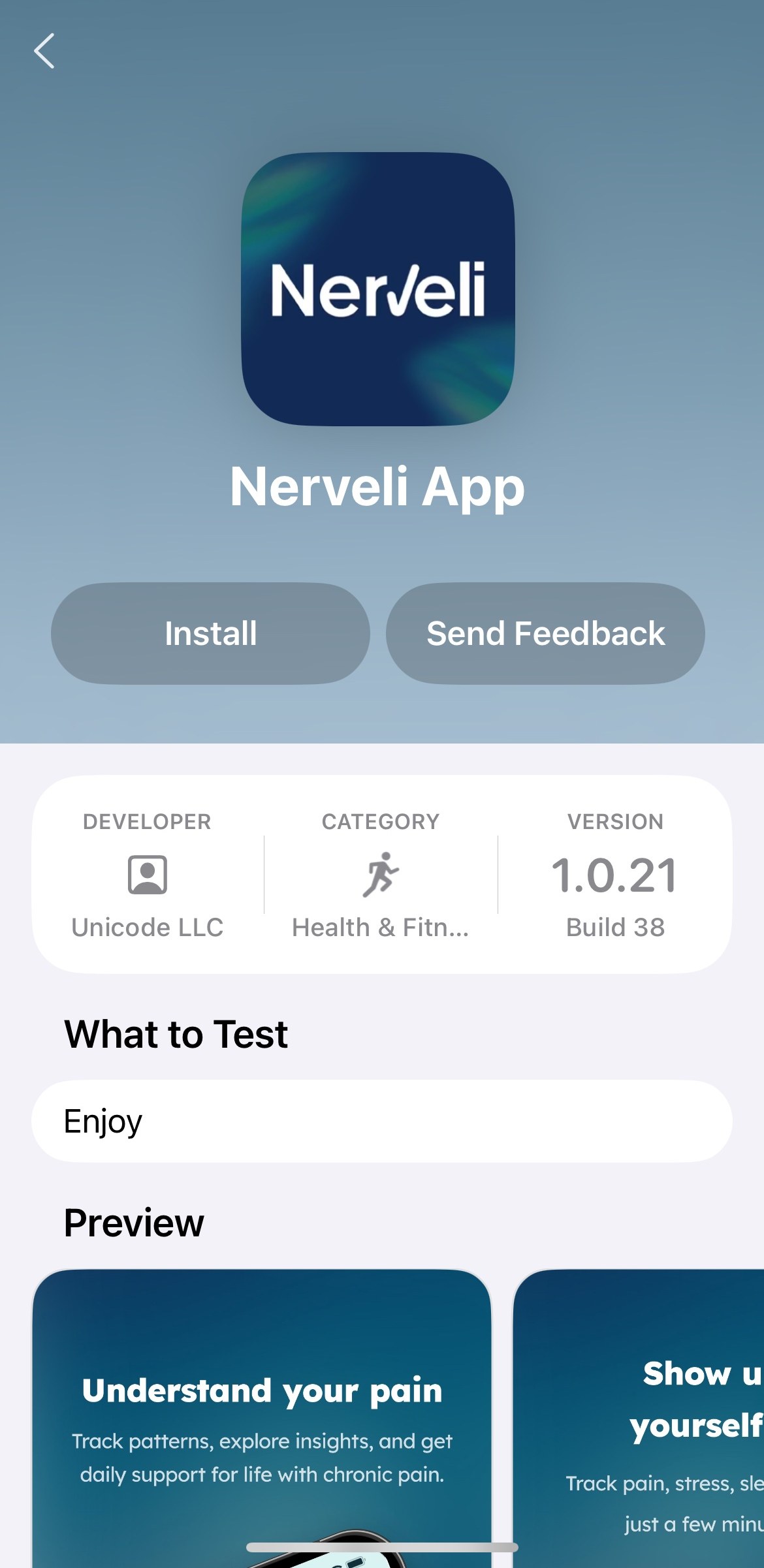 Install button on the Nerveli app page in TestFlight