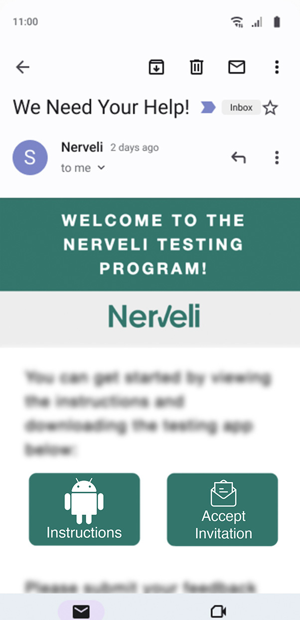 The Nerveli invitation email on an Android phone