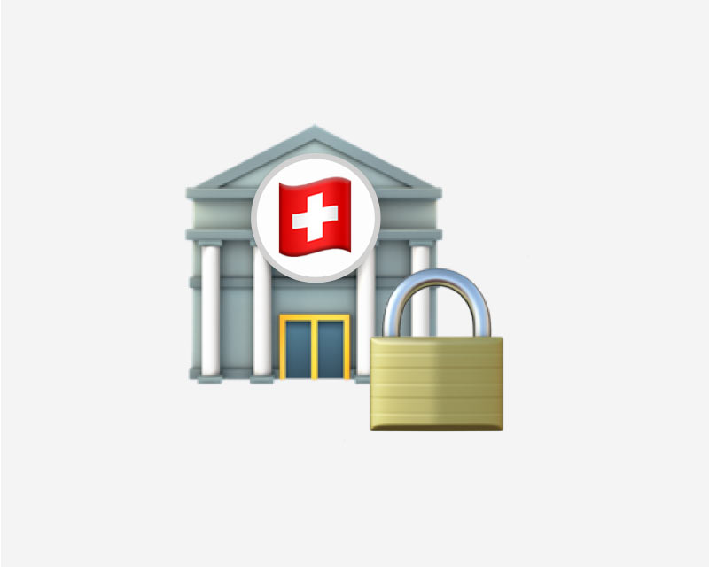 Ein Bild mit den Apple-Emojis einer Bank, einem Schweizer Kreuz und einem Schloss, um die Sicherheit von hypt zu symbolisieren.