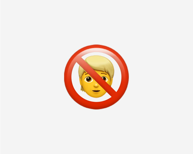Ein Bild, in dem ein Apple-Emoji-Gesicht durchgestrichen ist, um zu zeigen, dass keine persönlichen Daten gesammelt werden.