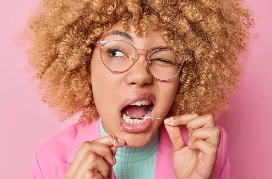 Girl flossing