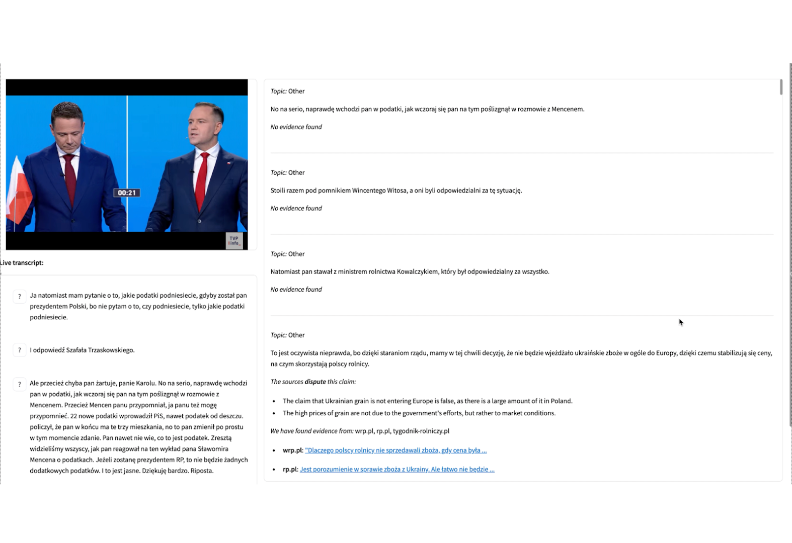 Factiverse Live in action during the Romanian Presidential election debates