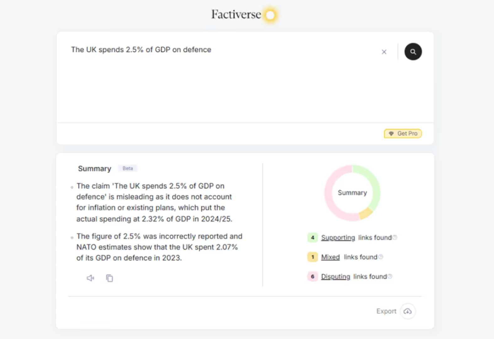 A picture of Factiverse being used to analyze claims