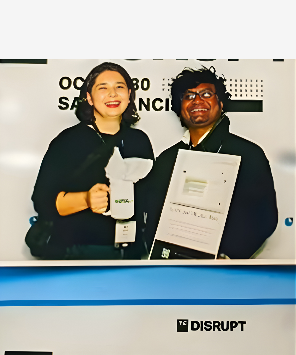 Maria and Vinay at Techcrunch