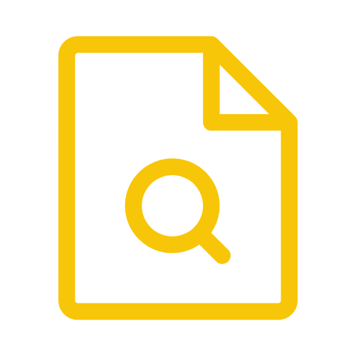 Yellow file document icon with magnifying glass symbol.