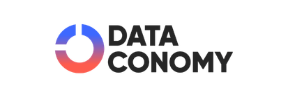 Dataconomy logo with stylized circular graphic in blue and red gradient to the left of the text.