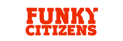 Logo with the bold, uppercase text 'FUNKY CITIZENS' in bright red font on a white background.
