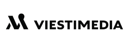 Viestimedia logo with stylized 'V' and 'M' combined symbol to the left of the word 'VIESTIMEDIA' in bold uppercase letters.