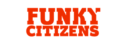 Logo with the text 'FUNKY CITIZENS' in bold, uppercase, red letters on a black background.