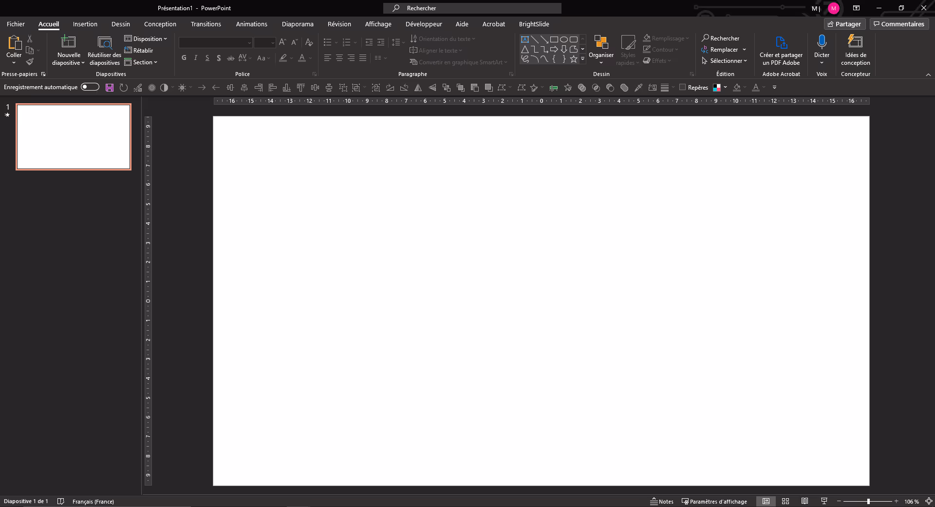 page PowerPoint thème sombre