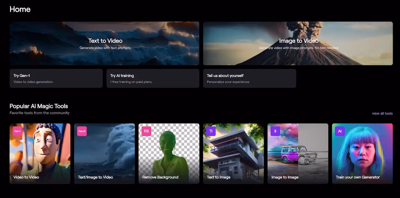 Interface IA Runway création vidéo