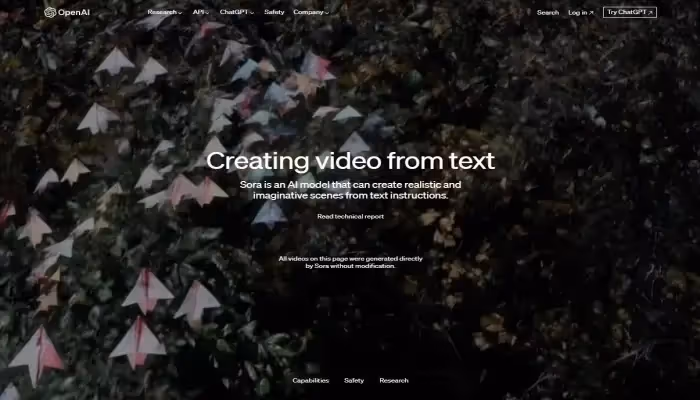 Interface Sora création de vidéo Open AI