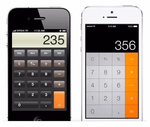 Skeuomorphisme VS neumorphisme en design graphique, exemple de la calculatrice d'Apple
