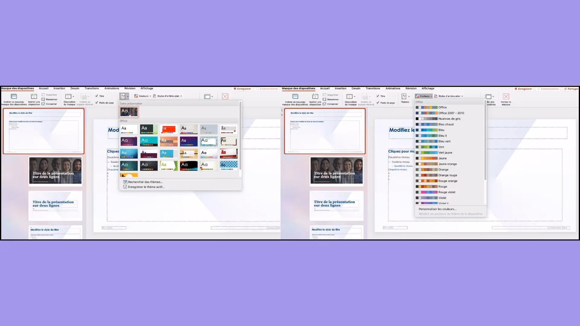 Modifier la présentation et les couleurs via le masque des diapositives sur Powerpoint