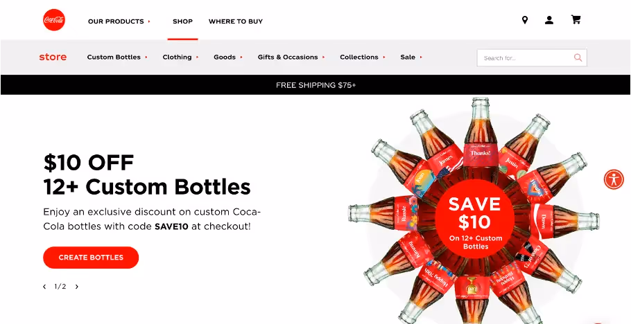 Utilisation du rouge et blanc du site internet américain de Coca-Cola