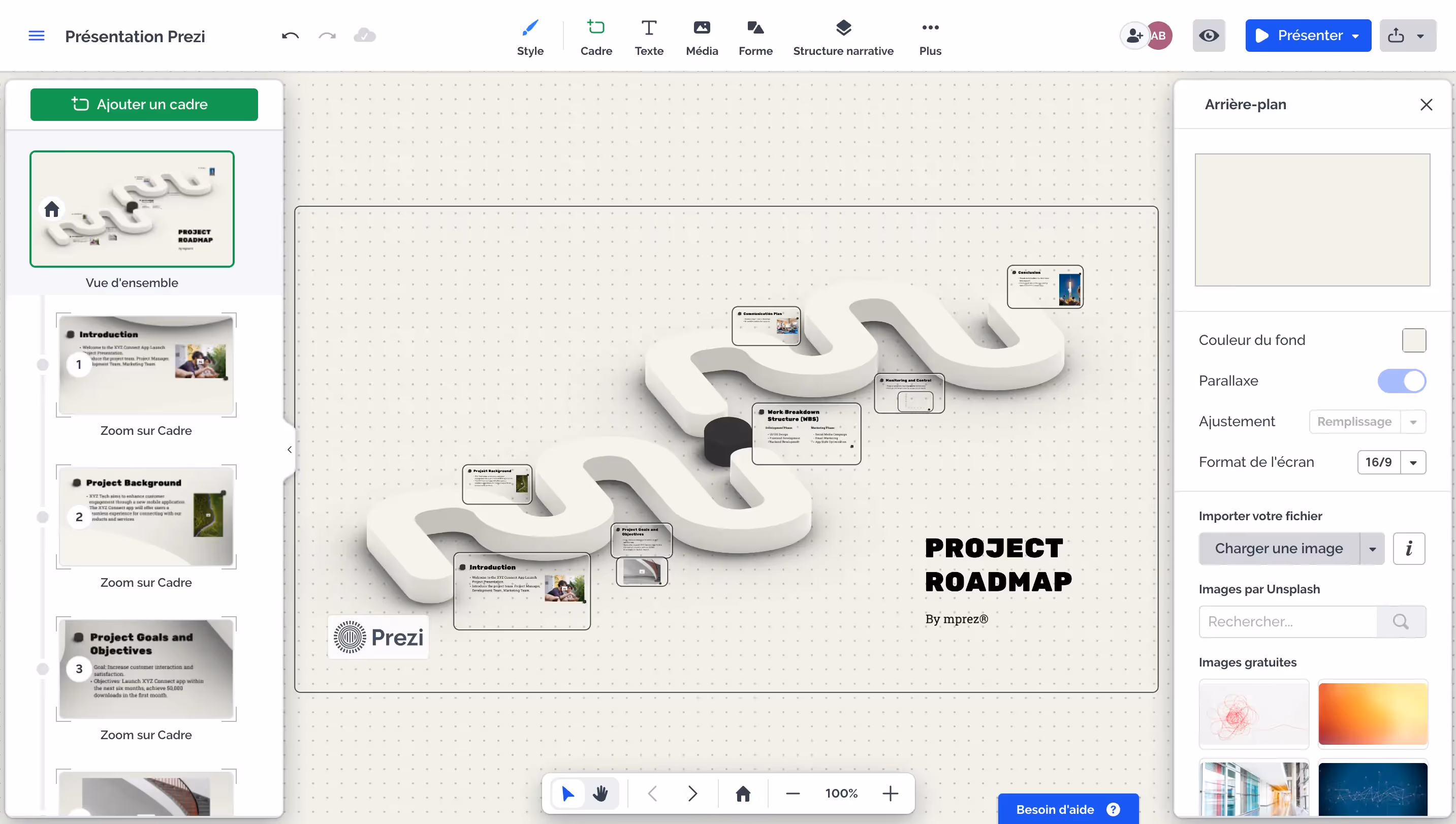 Présentation Prezi tableau de bord