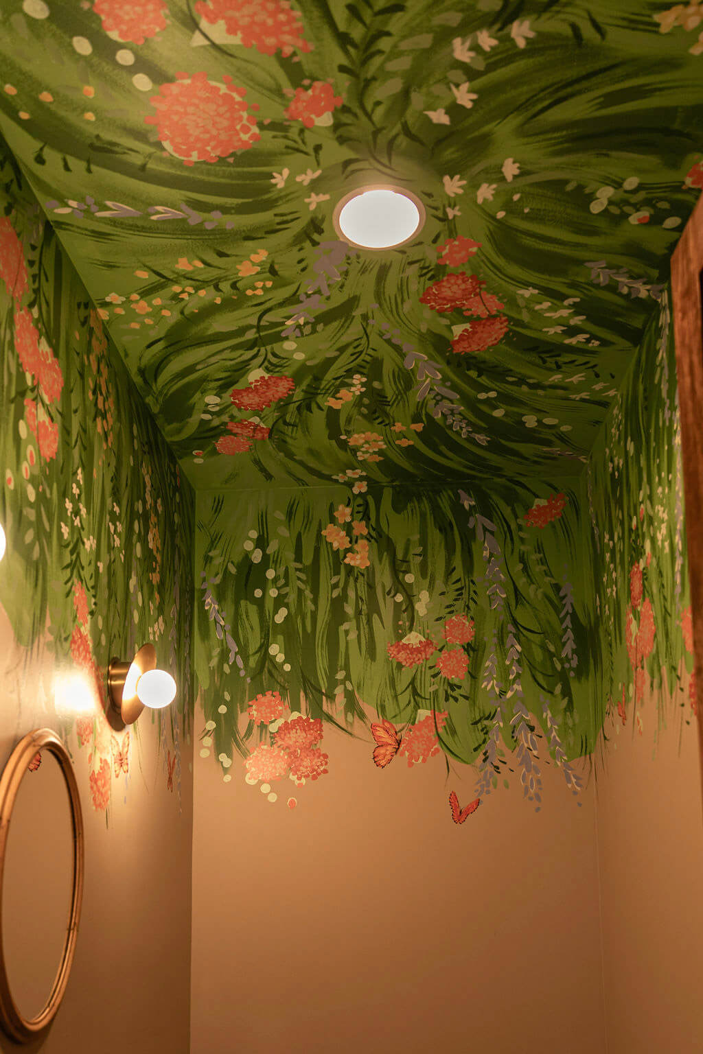 Hand Painted Ceiling Mural in Buffalo Lodge Bathroom 