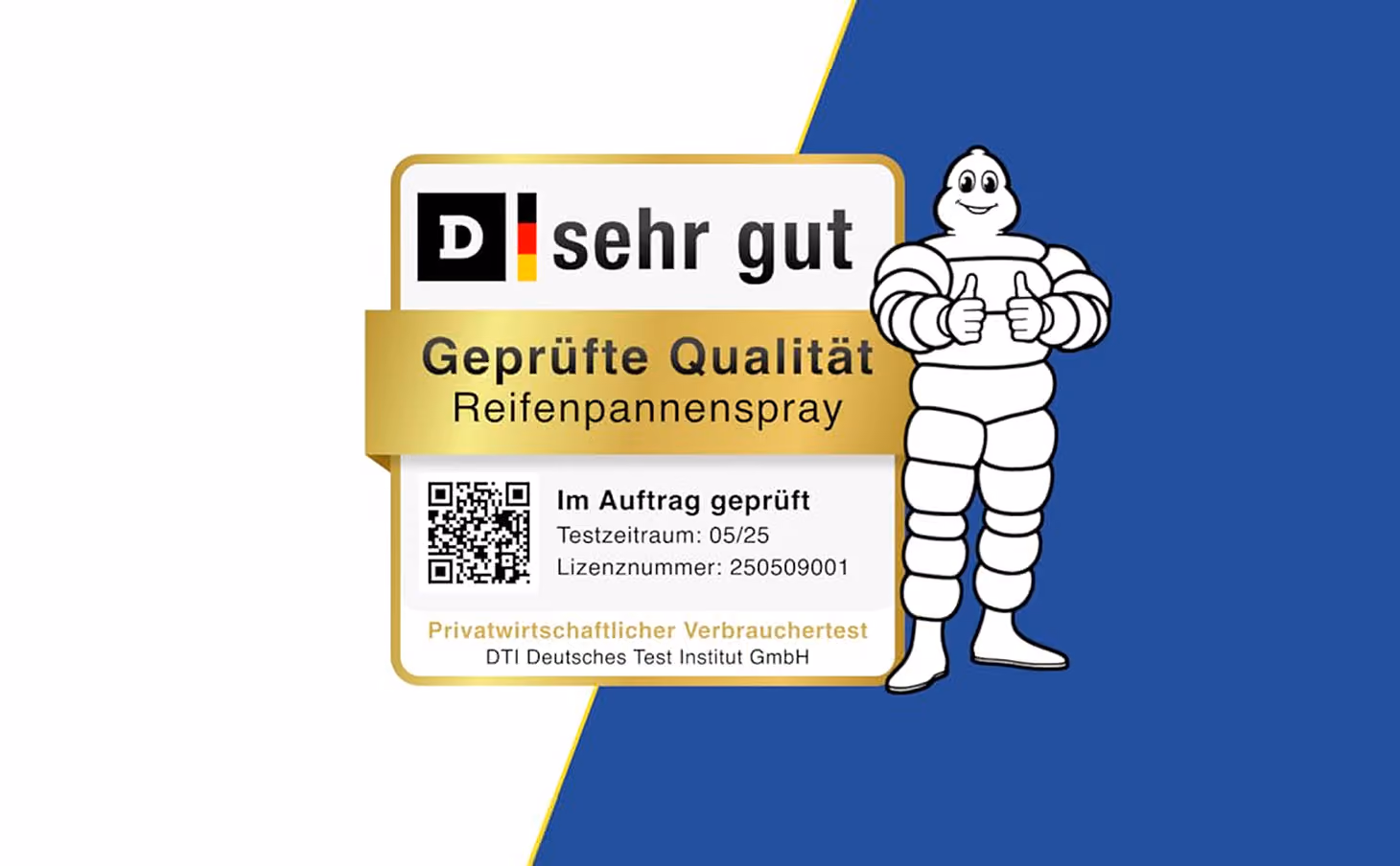 Michelin Reifenpannenspray mit der Note sehr gut getestet vom DTI Deutschen Test Institut